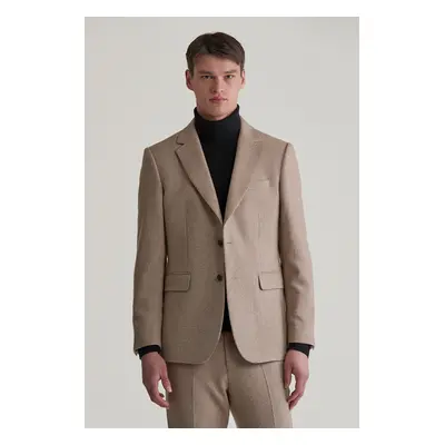 SAKO GANT SLIM HERRINGBONE SUIT BLAZER CACAO