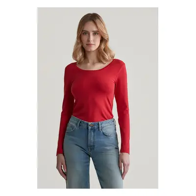 TRIČKO GANT SLIM COT/ELA LS SCOOP NECK TOP RUBY RED