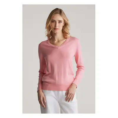 SVETR GANT FINE KNIT V-NECK GERANIUM PINK