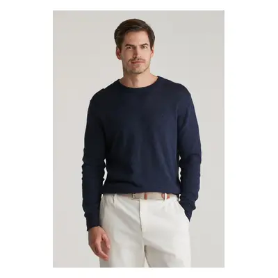 SVETR GANT LINEN BLEND C-NECK EVENING BLUE