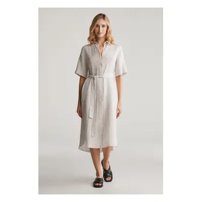 ŠATY GANT REG LINEN STRIPED SHIRT DRESS DRY SAND