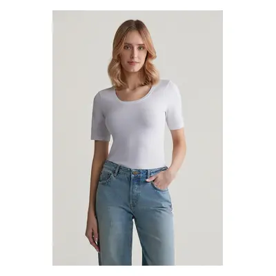 TRIČKO GANT SLIM COT/ELA SS SCOOP NECK TOP WHITE