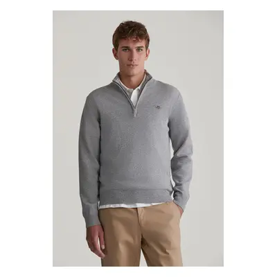 SVETR GANT SUPERFINE LAMBSWOOL HALF ZIP GREY MELANGE