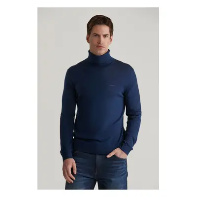 KARDIGAN GANT EXTRAFINE MERINO WOOL TURTLENECK MARINE