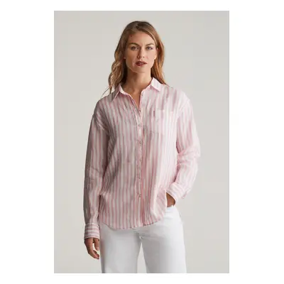 KOŠILE GANT REL STRIPED LINEN SHIRT GERANIUM PINK