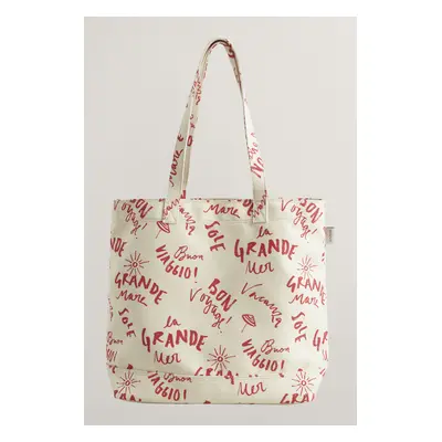 TAŠKA GANT TEXT PRINTED CANVAS TOTE BAG CREAM