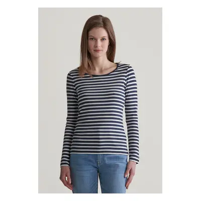 TRIČKO GANT SLIM STRIPED 1X1 RIBBED LS T-SHIRT EVENING BLUE