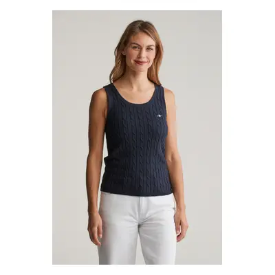 SVETR GANT STRETCH COTTON CABLE TANK TOP EVENING BLUE