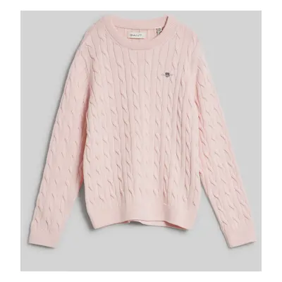 SVETR GANT COTTON CABLE SHIELD CREW CRYSTAL PINK