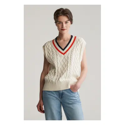 VESTA GANT CONTRAST CABLE V-NECK VEST CREAM