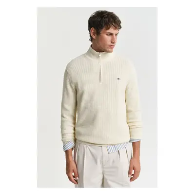 SVETR GANT TEXTURED COTTON HALF ZIP CREAM