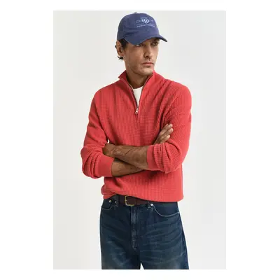 SVETR GANT TEXTURED COTTON HALF ZIP BRICK RED