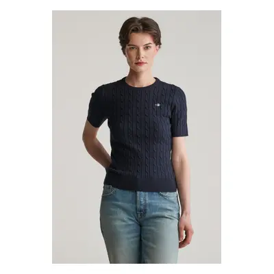 SVETR GANT STRETCH COTTON CABLE SS C-NECK EVENING BLUE