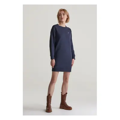 MIKINOVÉ ŠATY GANT REL SHIELD C-NECK SWEAT DRESS EVENING BLUE