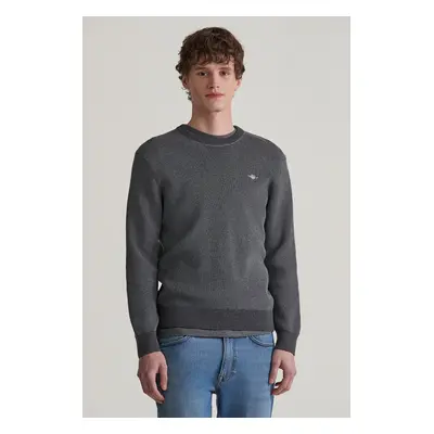 SVETR GANT 2-TONE TEXTURED C-NECK DARK GREY MELANGE