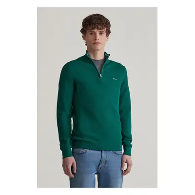 SVETR GANT COTTON PIQUE HALFZIP DEEP FOREST GREEN