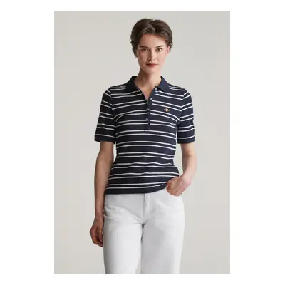 POLOKOŠILE GANT SLIM STRIPE SHIELD SS PIQUE POLO EVENING BLUE