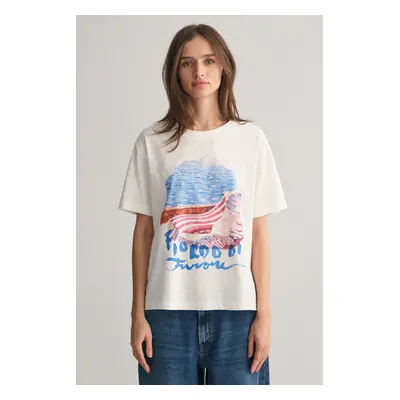 TRIČKO GANT REL SCENERY PRINT SS T-SHIRT EGGSHELL