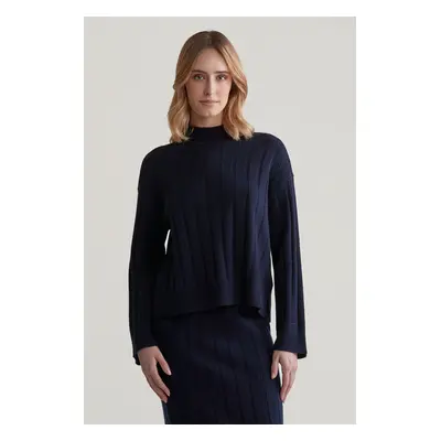 SVETR GANT WIDE RIBBED WOOL STAND COLLAR EVENING BLUE