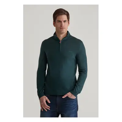 SVETR GANT EXTRAFINE MERINO WOOL HALF ZIP TARTAN GREEN