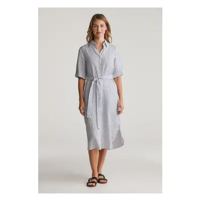 ŠATY GANT REG LINEN STRIPED SHIRT DRESS EVENING BLUE