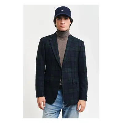 SAKO GANT SLIM BLACK WATCH CHECK BLAZER MARINE