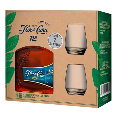 Flor de Caňa Centenario 12 40% 0,7l (dárkové balení 2 sklenice)