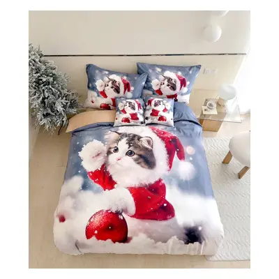 3 dílné 3D povlečení Polycotton Vánoční Cat 200x140cm+90x70cm TiaHome