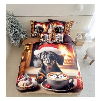 3 dílné Vánoční Flanelové Povlečení 3D polycotton Christmas Dogs 200x140+ 90x70 cm TiaHome