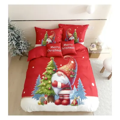 3 dílné Vánoční Flanelové Povlečení 3D polycotton Červený Trpaslík + 90x70 cm TiaHome