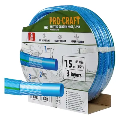 Procraft PR-3KGH1315 - modrá zahradní hadice, 3 vrstvy, 1/2", 15m