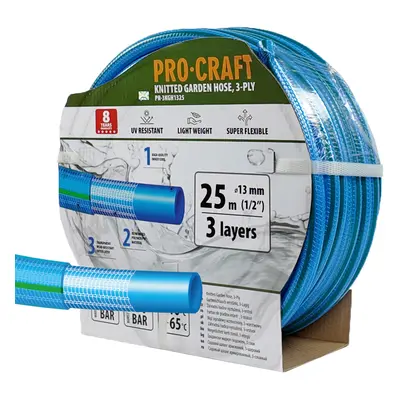 Procraft PR-3KGH1325 - modrá zahradní hadice, 3 vrstvy, 1/2", 25m