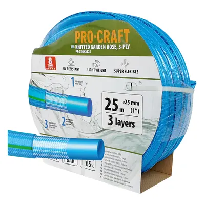 Procraft PR-3KGH2525 - modrá zahradní hadice, 3 vrstvy, 1", 25 m