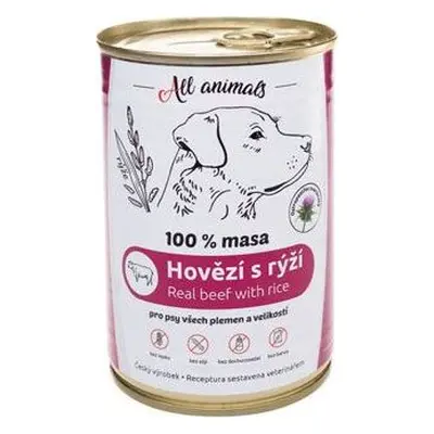 All Animals Konzerva pro psy ALL ANIMALS, hovězí s rýží, 400 g