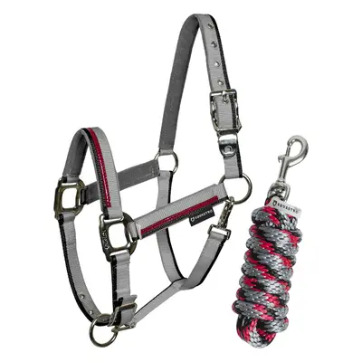 EQUESTRO Set ohlávky s vodítkem Red Trim EQUESTRO, grey/red/black