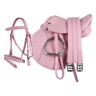 QHP Pony set sedlo, uzdečka, podbřišník, třmeny včetně řemenů, QHP, pink