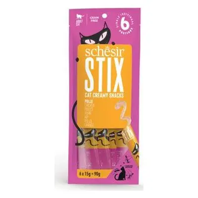 Pochutiny pro kočky Schesir Cat pochoutka Stix Liquid Snack kuře, 6x15 g