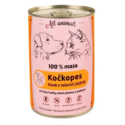 Konzerva pro psy i kočky All Animals Telecí jatýrka, 400 g