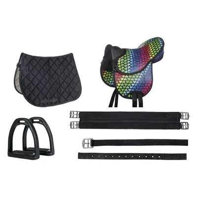 HKM Shetty set sedlo, dečka, podbřišník, třmeny, řemeny Colorful HKM, heart/black