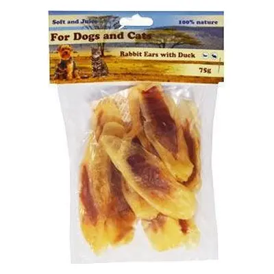 For Dogs and Cats Pochoutka Králičí ucho plněné kachním masem 75g