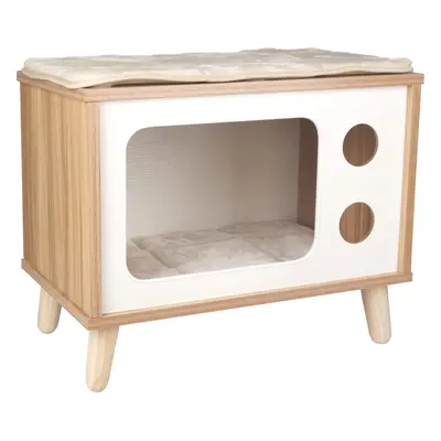 Flamingo Pelíšek pro kočky TV Flamingo, se škrabadlem, 50x29x41 cm, white/beige