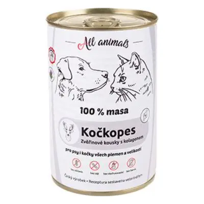 All Animals Konzerva pro psy i kočky All Animals, zvěřinové kousky s kolagenem, 400 g