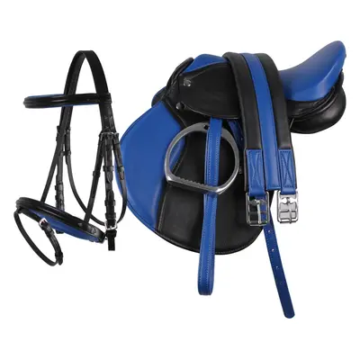 QHP Pony set sedlo, uzdečka, podbřišník, třmeny včetně řemenů, QHP, black/blue