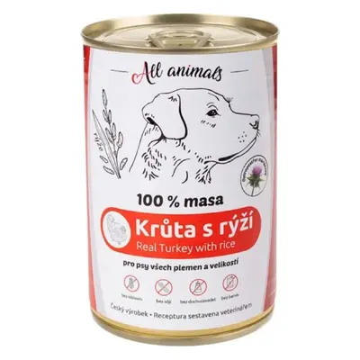 Konzerva pro psy i kočky All Animals Krůtí mleté s rýží, 400 g