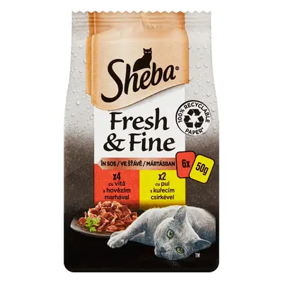 Kapsičky pro kočky Sheba Fresh&Fine, kuře a hovězí, 6x50 g