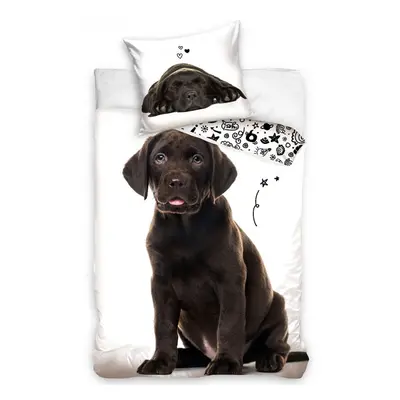 : TipTrade Bavlněné povlečení 140x200 + 70x90 cm - Štěňátko Hnědý labrador