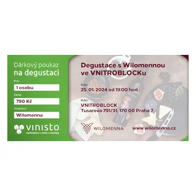 Wilomenna Degustace Poukaz na degustaci Wilomenna pro 1 osobu - 25.1.2024 - Vnitroblok Praha