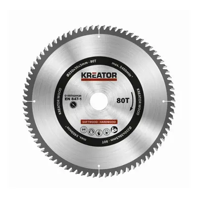 Kreator KRT020426 - Pilový kotouč na dřevo 250mm, 80T