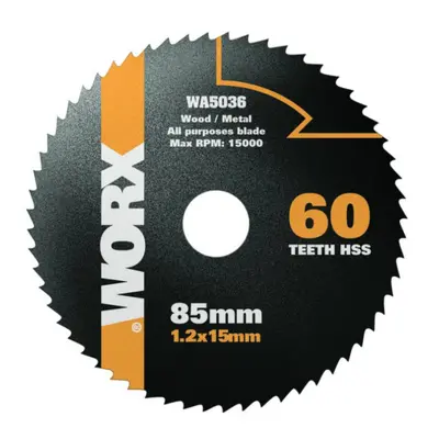 WORX WA5036 - Pilový kotouč na dřevo HSS, průměr 85mm, 60 zubů