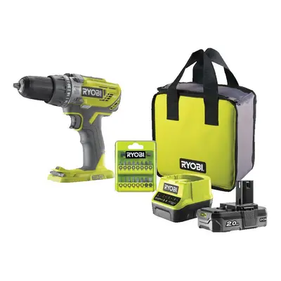 Ryobi R18PD3-120SA17 aku 18V příklepová vrtačka + 1x 2Ah baterie + nabíječka + taška + sada bitů